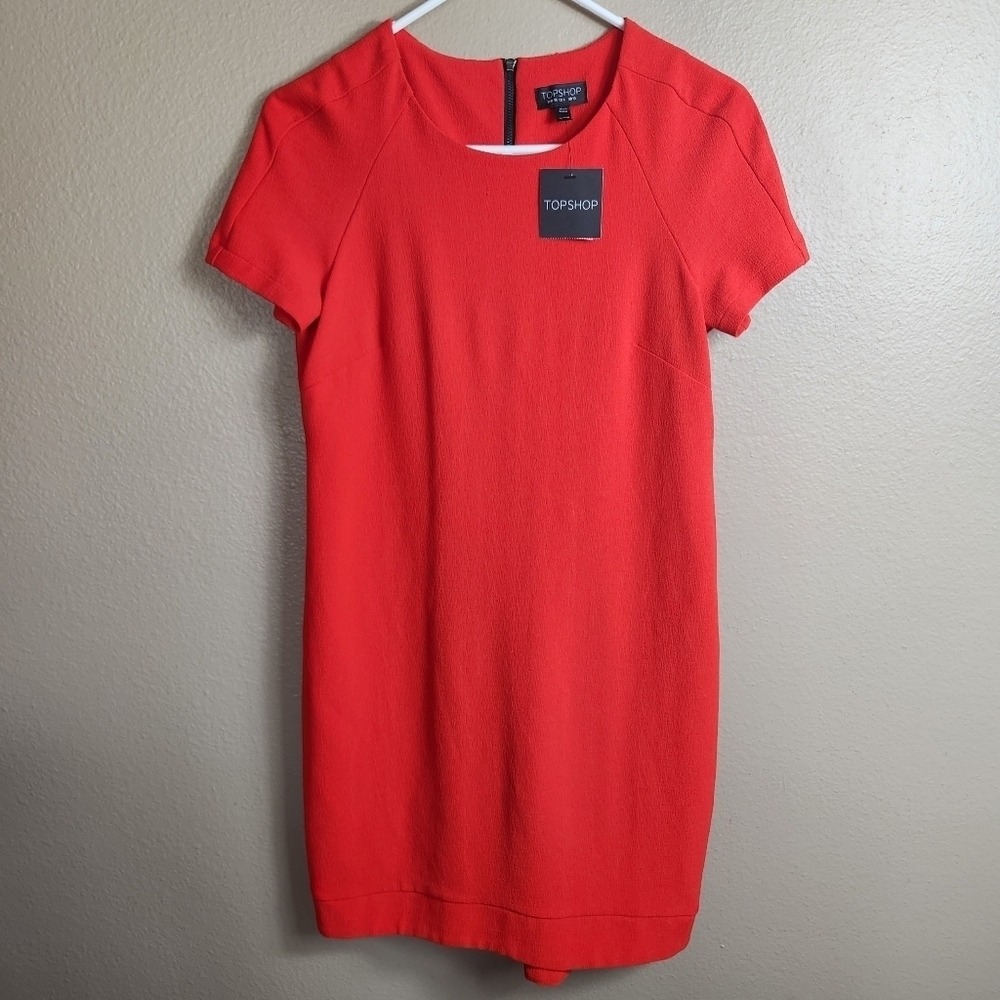 Topshop Womens |US 6| Tomato Red Orange Crepe Short Sleeve Mini Shift Dress NWT